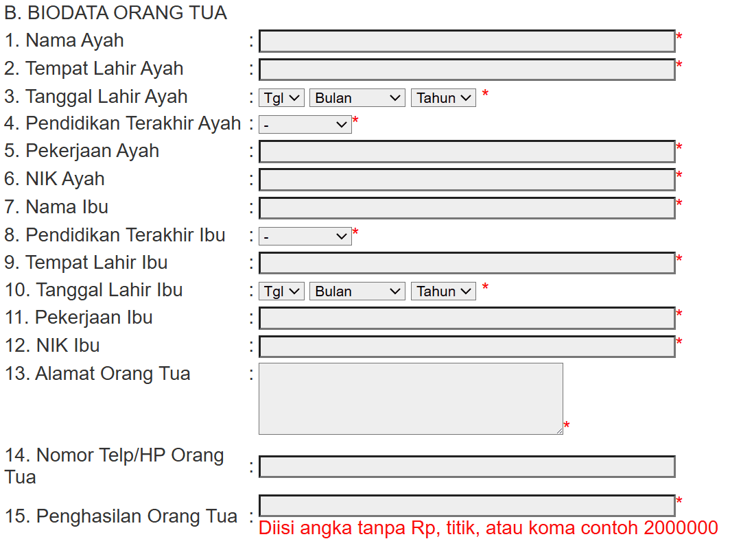 Formulir Pendaftaran Bagian B